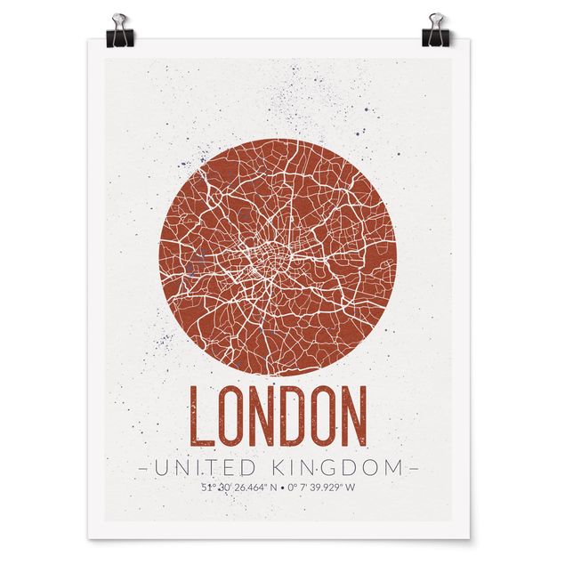 Posters svart och vitt City Map London - Retro