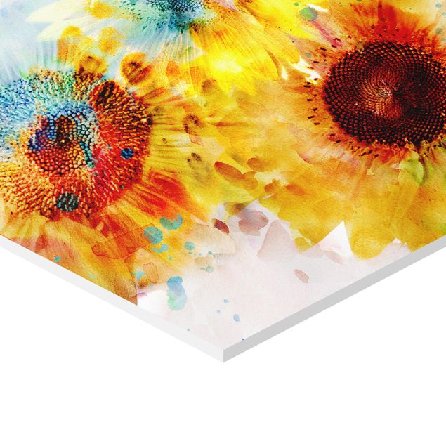 Hexagonala tavlor Watercolour Flowers Sunflowers