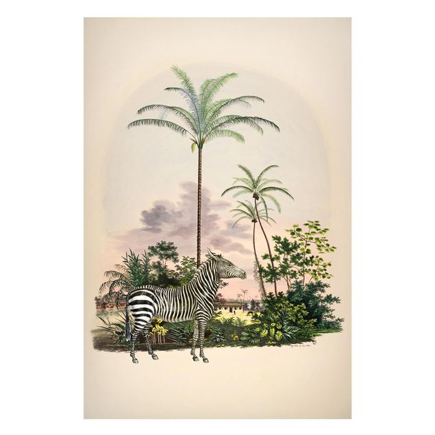 Tavlor zebror Zebra Front Of Palm Trees Illustration