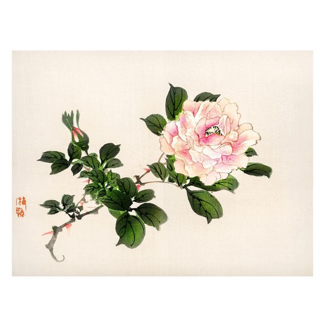 Magnettavla blommor  Asian Vintage Drawing Pink Rose