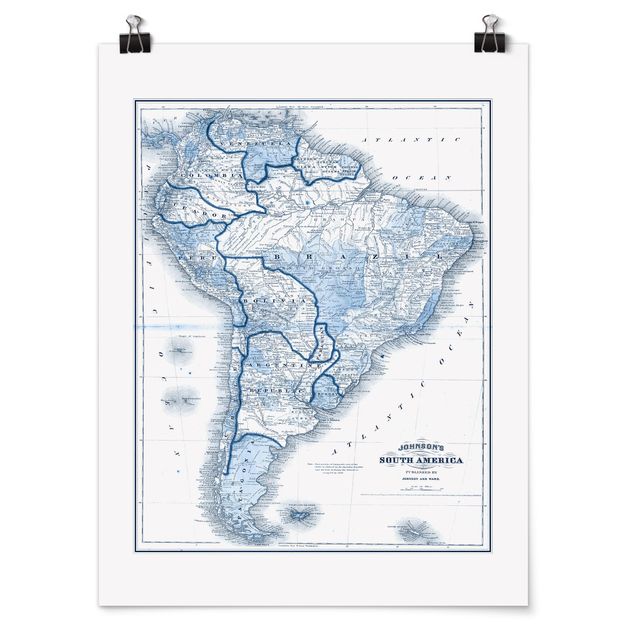 Tavlor modernt Map In Blue Tones - South America