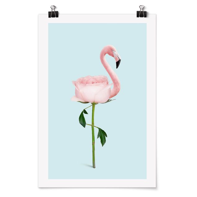 Posters konstutskrifter Flamingo With Rose