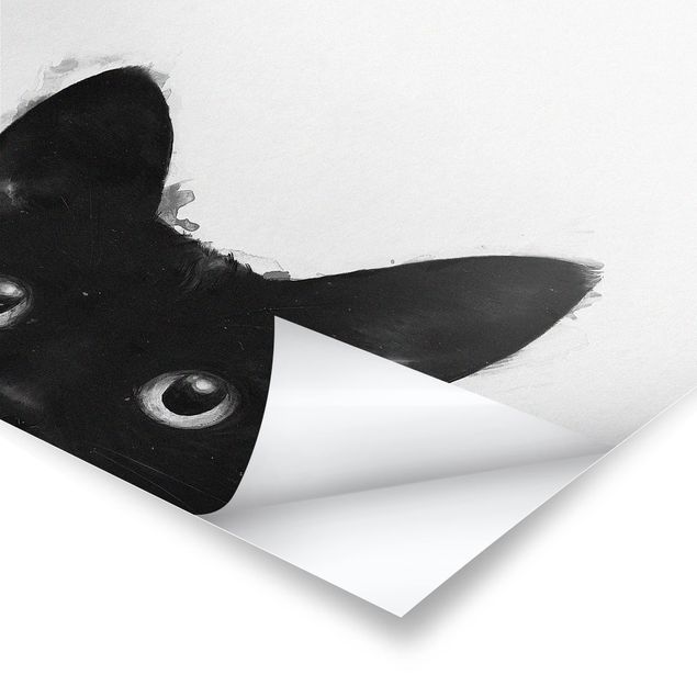Tavlor svart och vitt Illustration Black Cat On White Painting