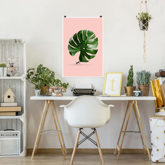 Posters blommor  Ant With Monstera Leaf