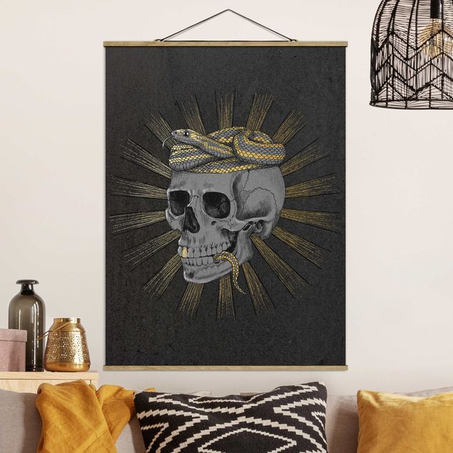 Kök dekoration Illustration Skull And Snake Black Gold