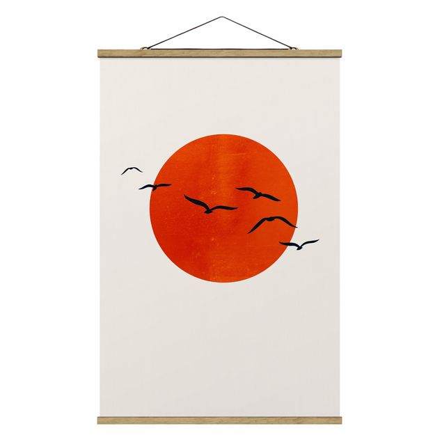 Tavlor natur Flock Of Birds In Front Of Red Sun I