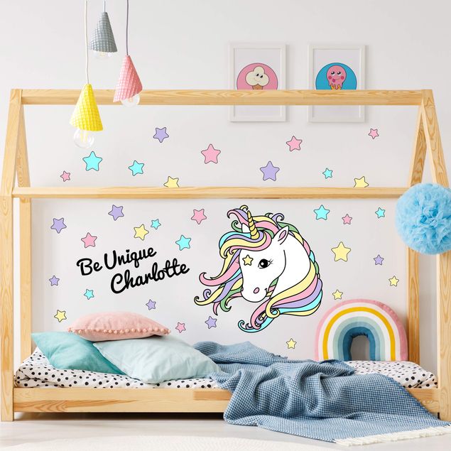 Autocolantes de parede animais Unicorn Illustration Pastel Stars