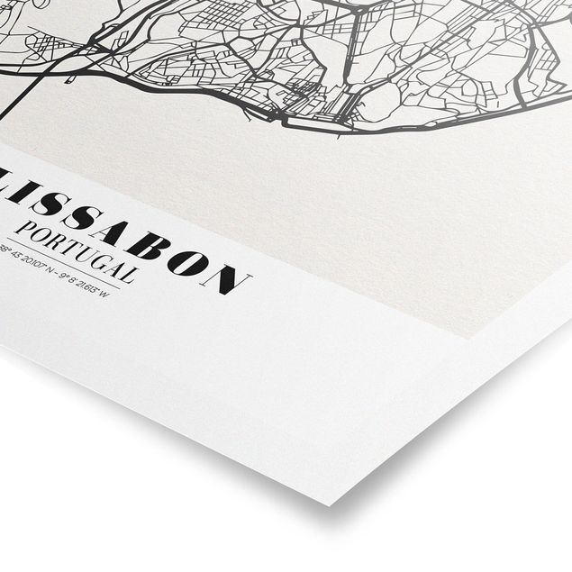 Tavlor svart och vitt Lisbon City Map - Classic