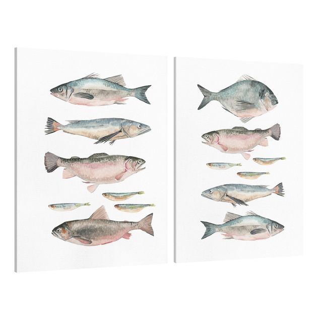 Canvastavlor djur Fish In Watercolour Set I
