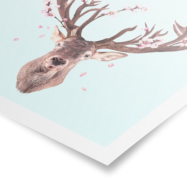 Tavlor blommor Deer With Cherry Blossoms
