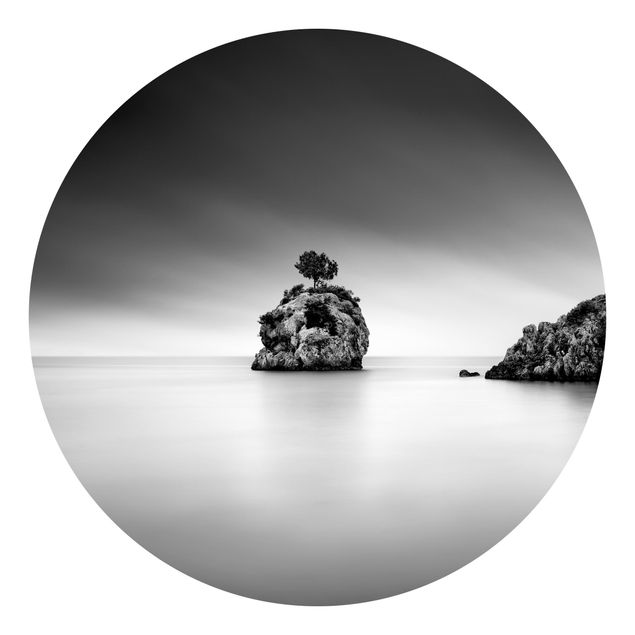 Tapeter modernt Rocky Island In The Sea Black And White