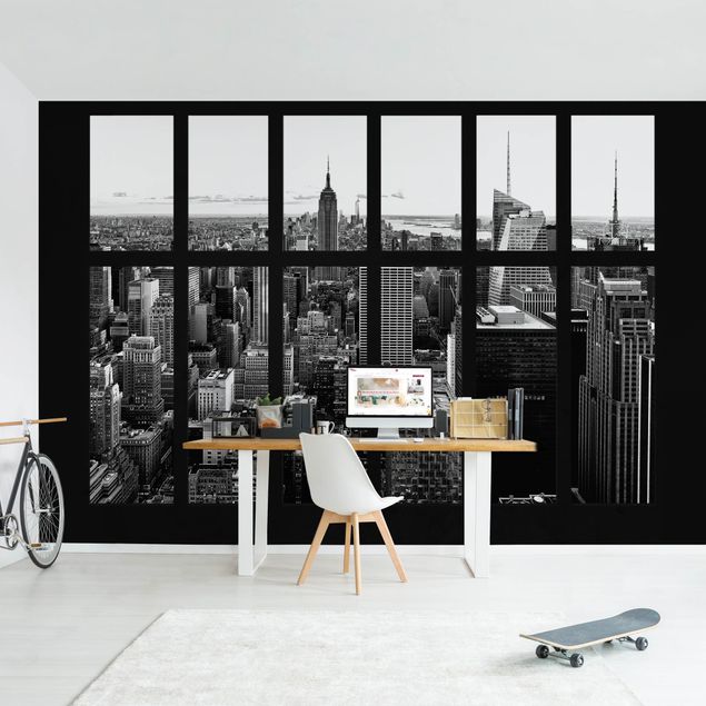 Fototapeter New York Window Manhattan Skyline Black And White