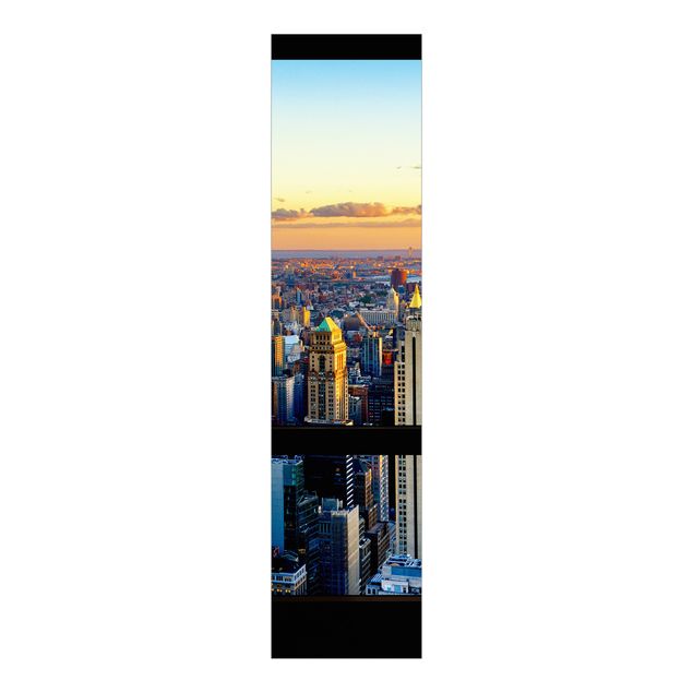 Panelgardiner arkitektur och skyline Window view - Sunrise New York