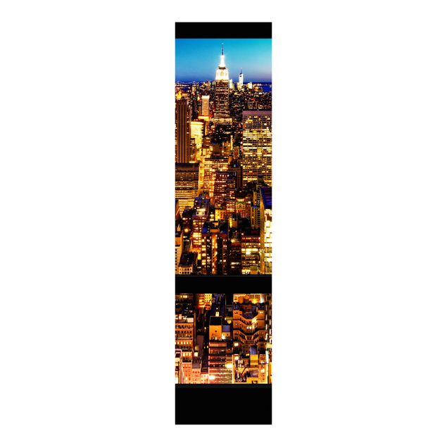 Panelgardiner arkitektur och skyline Window view New York at night