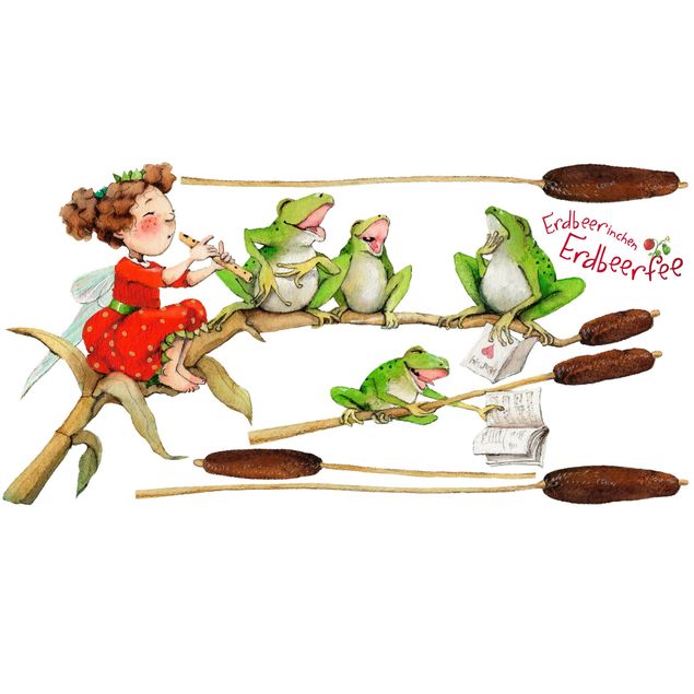 Fönsterdekaler djur Little Strawberry Strawberry Fairy - Concert With Frogs