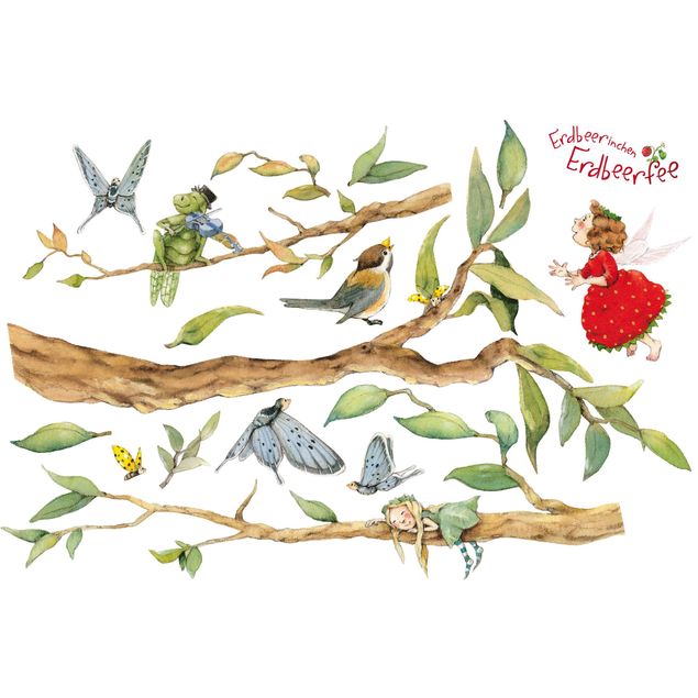 Fönsterdekaler djur Little Strawberry Strawberry Fairy - With Tree Fairy And Heupferd