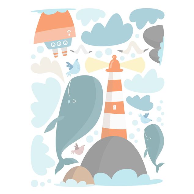 Fönsterdekaler djur Lighthouse And Whales