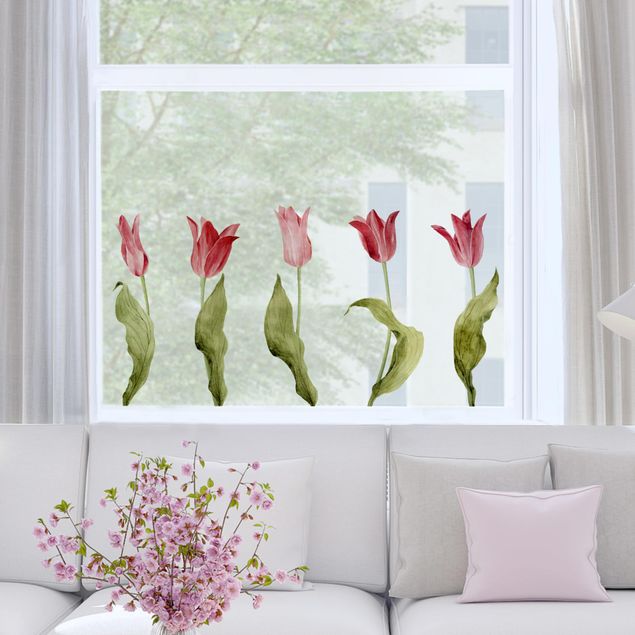 Fönsterdekaler blommor  Red Tulips Watercolour