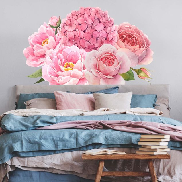 Wallstickers blommor  Watercolour Hydrangea Rose Bouquet XXL