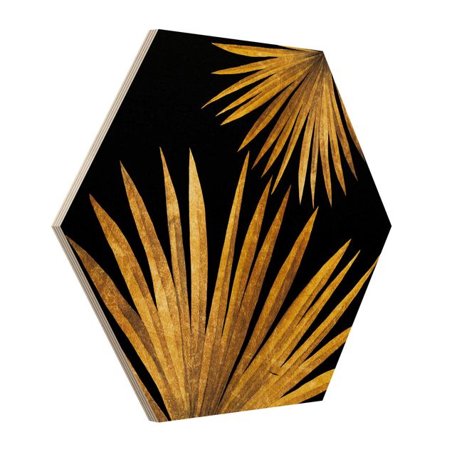 Hexagonala tavlor Gold - Palm Leaf On Black