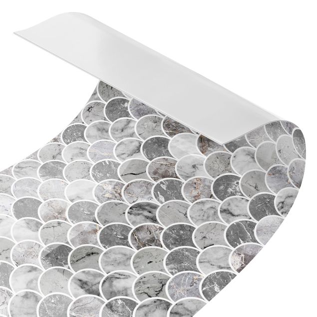 Küchenrückwand - Fischschuppen Fliesen Marmor - Grau