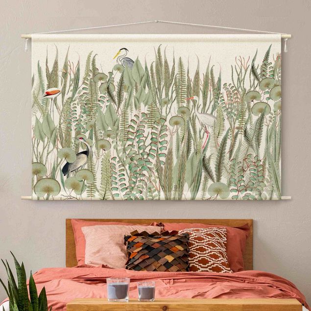 Väggbonad XXL Flamingo And Stork With Plants