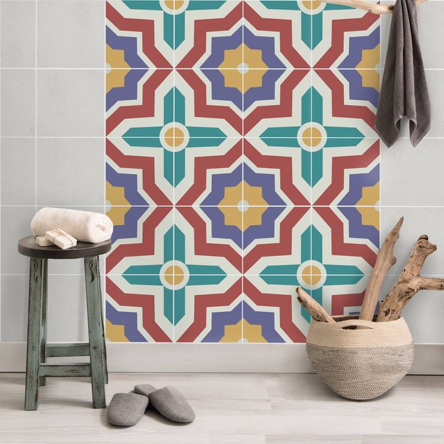 Kakel klistermärken färgglada 4 Moroccan tiles crisscross