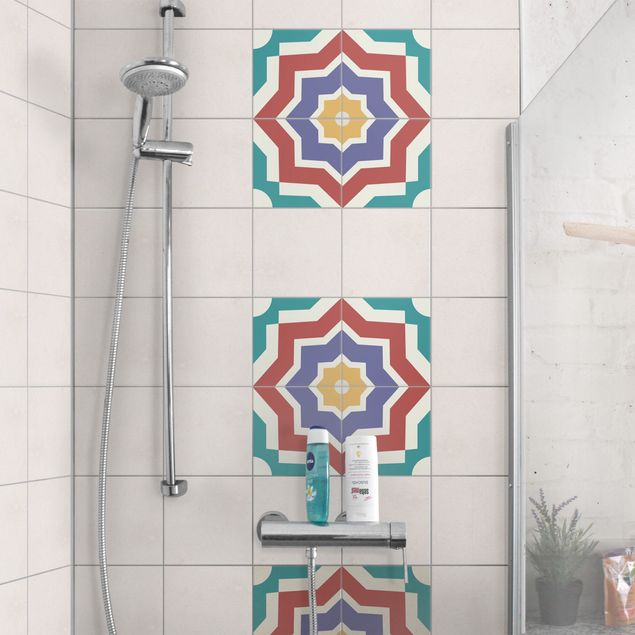Kakel klistermärken färgglada 4 Moroccan tiles star pattern