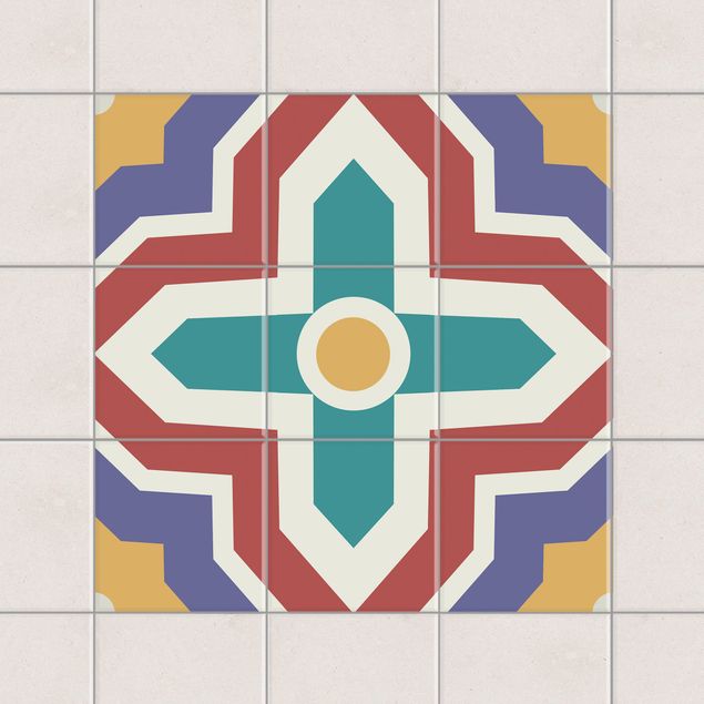 Kök dekoration Tile Sticker Set - Moroccan tiles cross ornament