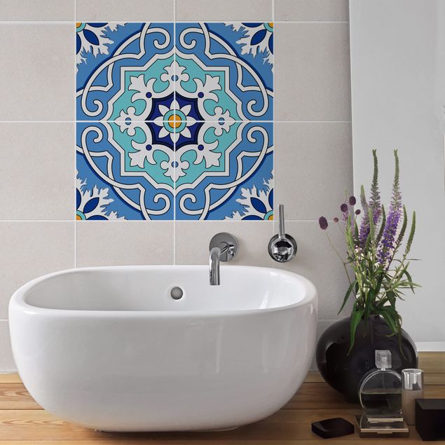 Kakel klistermärken mönster Tile Sticker Set - Mediterranean tiles mirror blue
