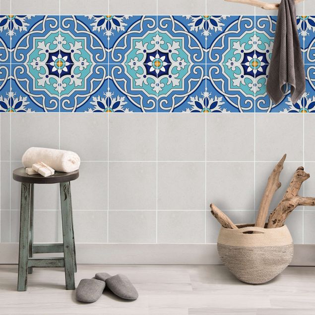 Kakel klistermärken färgglada Tile Sticker Set - Mediterranean tiles mirror blue