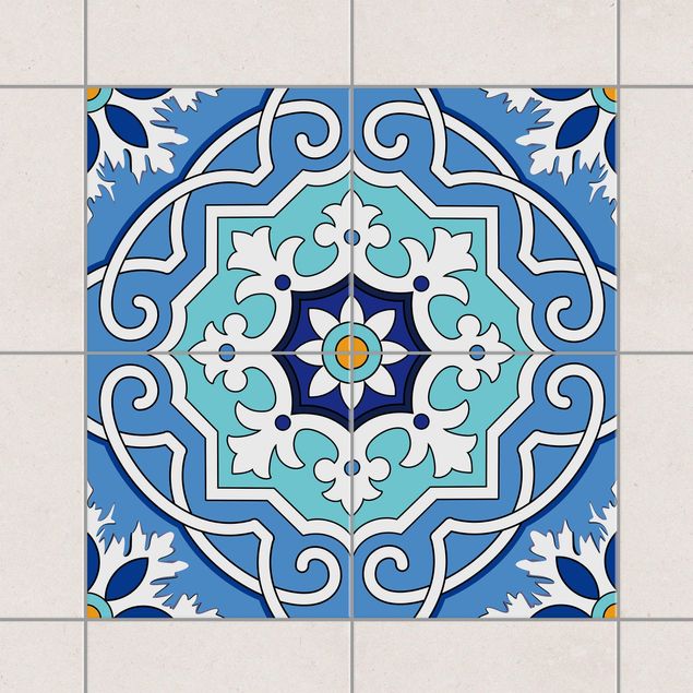 Kök dekoration Tile Sticker Set - Mediterranean tiles mirror blue
