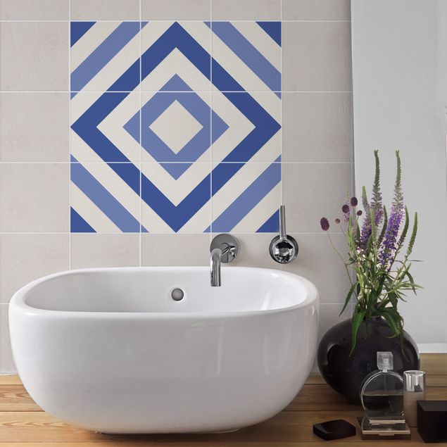 Kakel klistermärken mönster Tile Sticker Set - Moroccan tiles check blue white