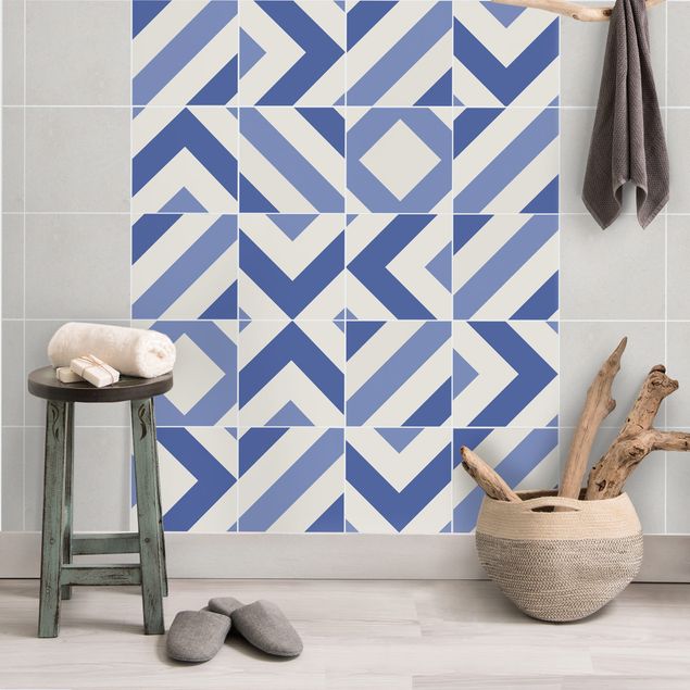 Kakel klistermärken Tile Sticker Set - Moroccan tiles check blue white