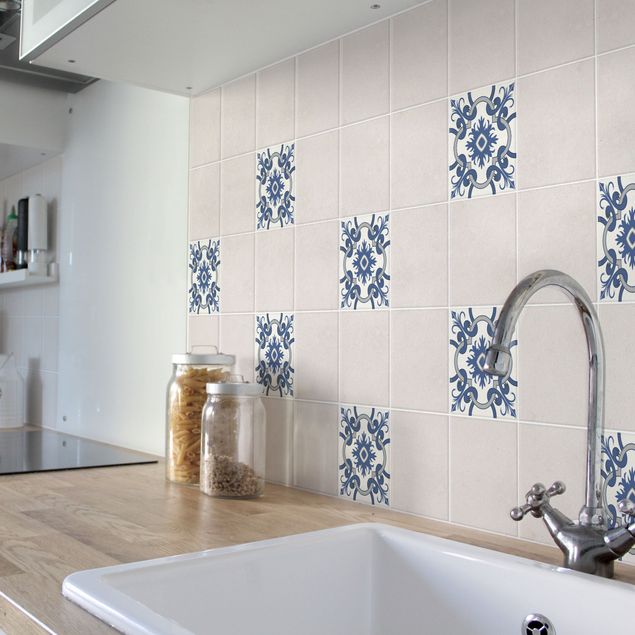 Kakel klistermärken mosaik Spanish tiled backsplash crème blue