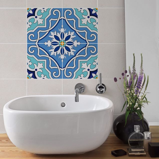 Kakel klistermärken mönster Spanish tile pattern of 4 tiles turquoise