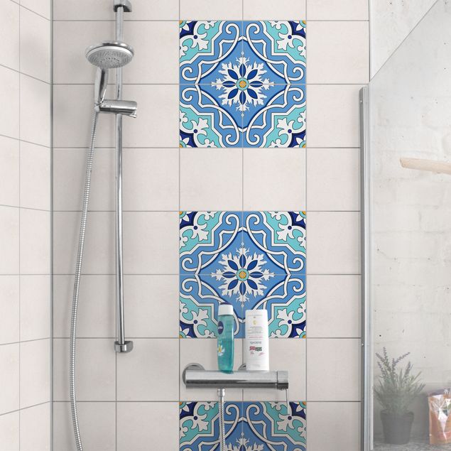 Kakel klistermärken Spanish tile pattern of 4 tiles turquoise