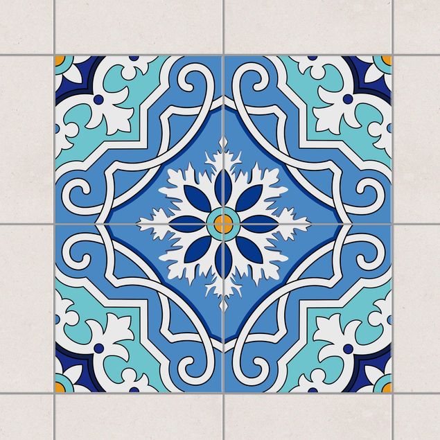 Kök dekoration Spanish tile pattern of 4 tiles turquoise
