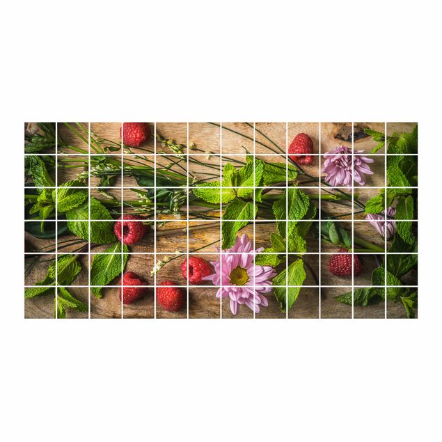 Kakel klistermärken grön Flowers Raspberries Mint