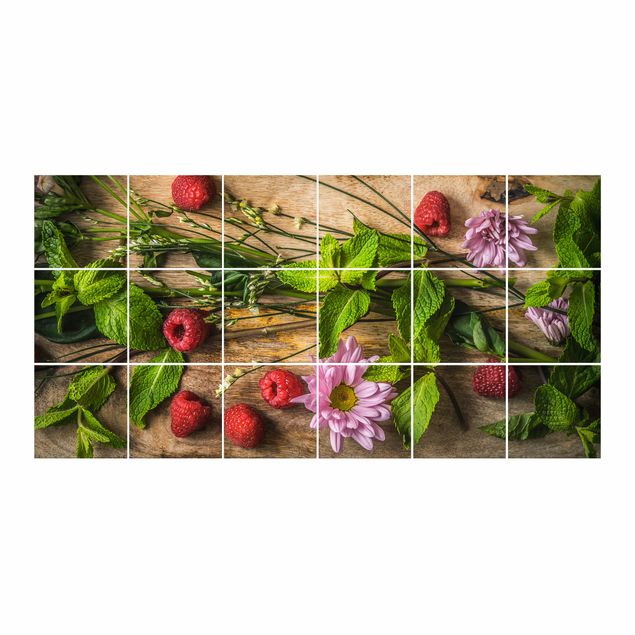 Kakel klistermärken Flowers Raspberries Mint