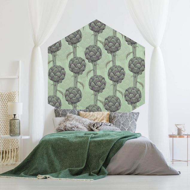Hexagonala tapeter Floral Elegance Artichoke With Gradient Green XXl
