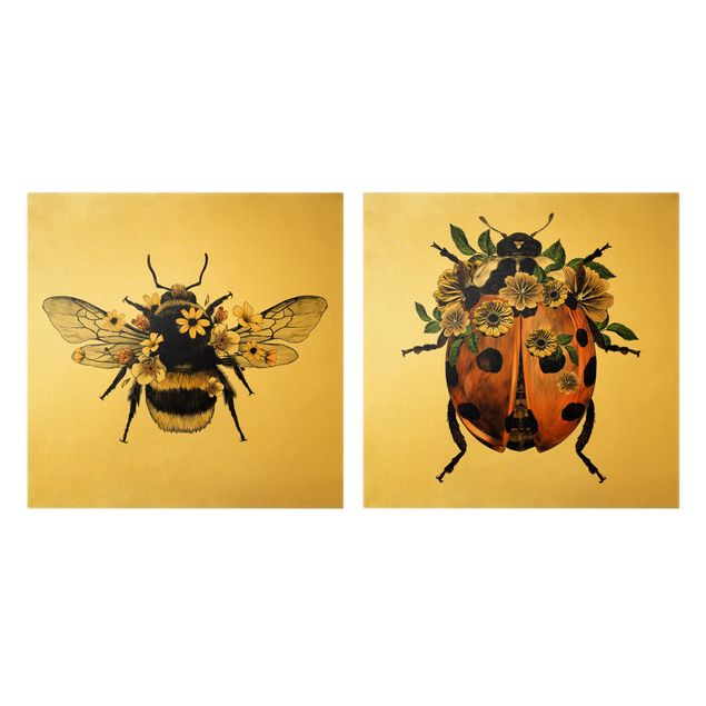 Tavlor Floral Illustration - Bumblebee And Ladybug