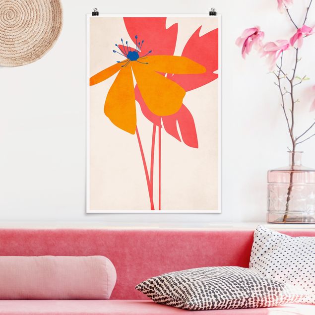 Posters blommor  Floral Beauty Pink And Orange