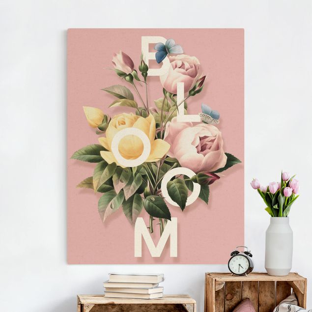 Canvastavlor rosor Florale Typography - Bloom