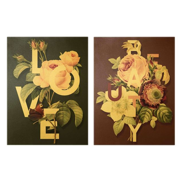 Tavlor blommor  Floral Typography - Love & Beauty