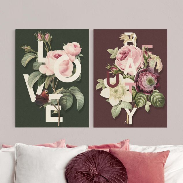 Tavlor blommor Floral Typography - Love & Beauty