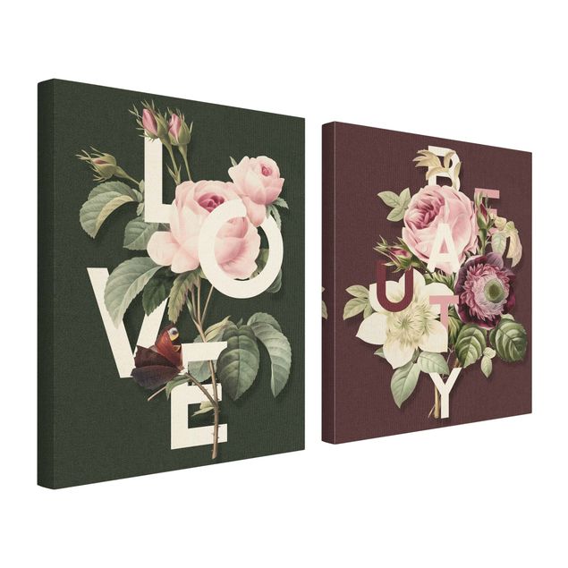 Tavlor grön Floral Typography - Love & Beauty