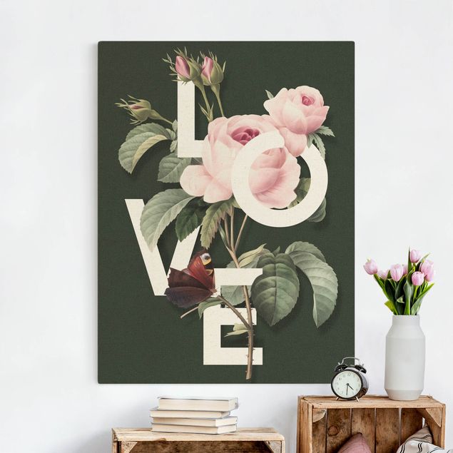 Canvastavlor rosor Florale Typography - Love