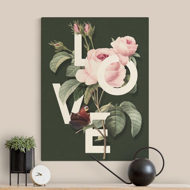 Canvastavlor schemtterlings Florale Typography - Love