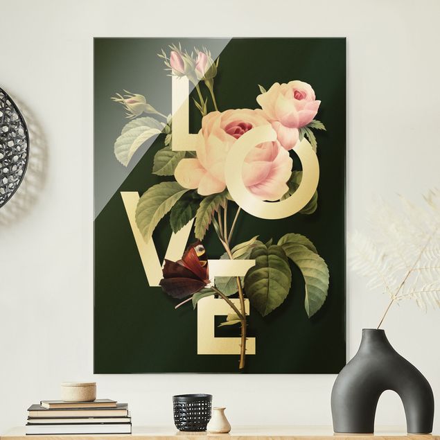 Glastavlor rosor Florale Typography - Love